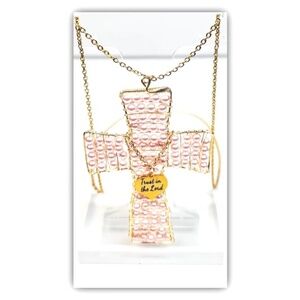 Handmade Swarovski Crystals Pearls Cross Long Necklace "Trust in the Lord"